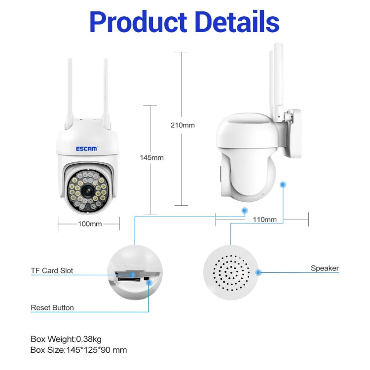 ESCAM PT305 2MP HD Motion Detection WiFi Intelligent Dual-light Source Camera, PT305 ESCAM PT305 2MP HD Motion Detection WiFi Intelligent Dual-light Source Camera, PT305